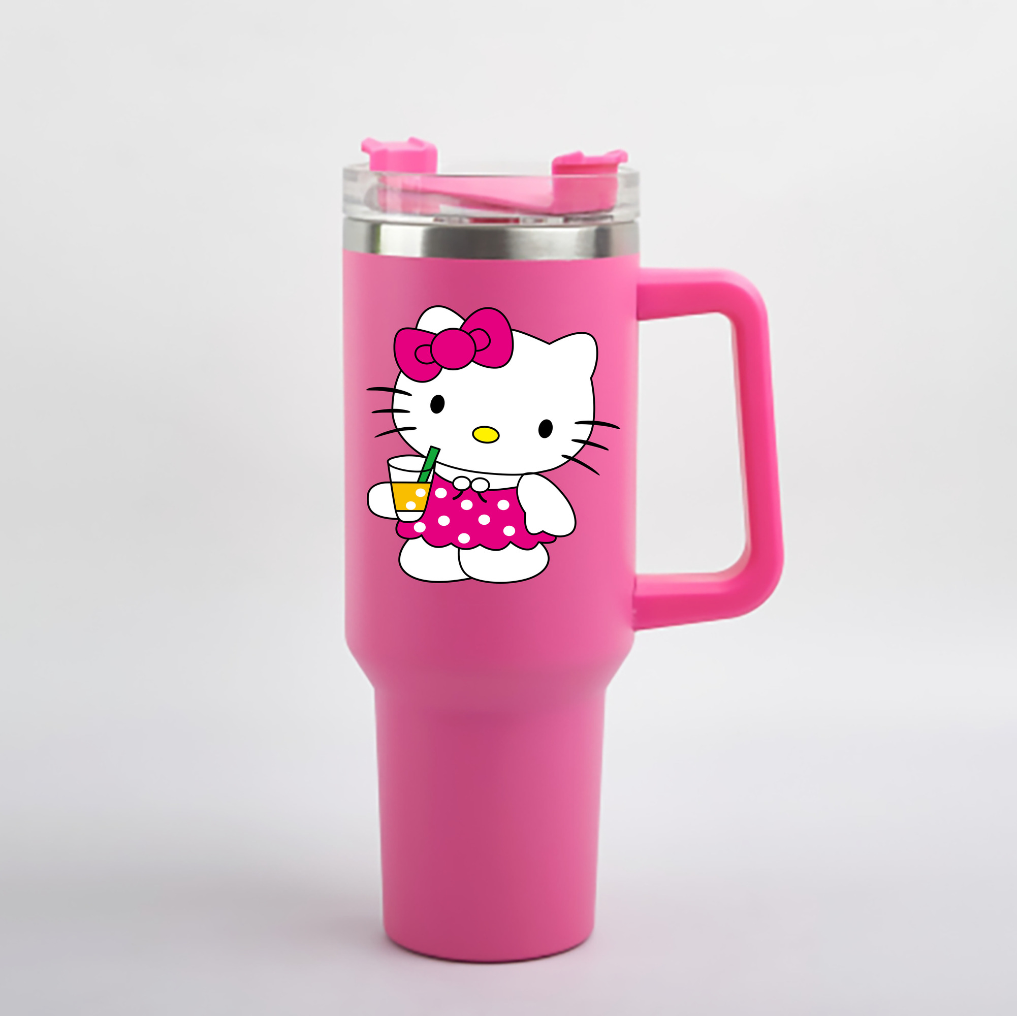 （画像用） Hello Kitty ハローキティ 1200mL車用タンブラー - クリスタルステッカー（プラスチックストロー付き）